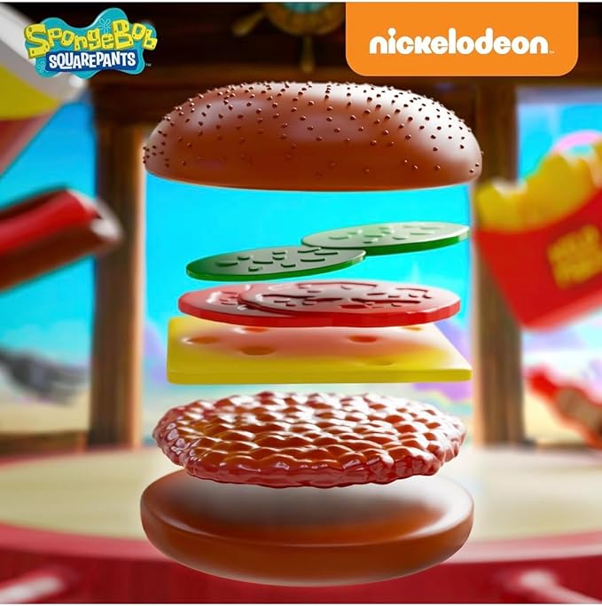 SpongeBob SquarePants Krusty Krab Toy Grill for Kids Lights & Sounds Krabby Patty Burgers, Kelp Fries, Pretend Plastic BBQ Cooking Toys for Toddlers