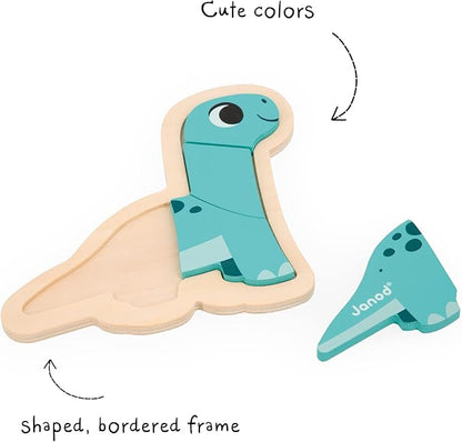 Janod 4 FSC Wood Dinosaur Progressive Puzzles-2 to 5 Pieces-Children’s Toys-Educational Games-Early-Years Toys-18 Months +, J05824, Multicolor