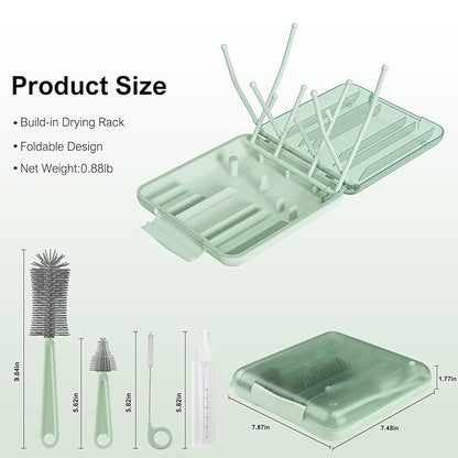 6 in 1 Bottle Cleaner Brush Set with Travel Bottle Drying Racks,360° Cleaning Baby Bottle Brush