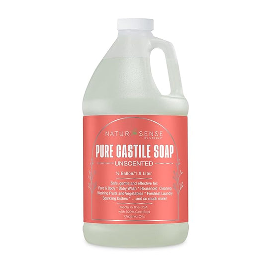 NaturSense Pure Castile Soap – Unscented, made with 100% Certified Organic Oils 64 oz/half