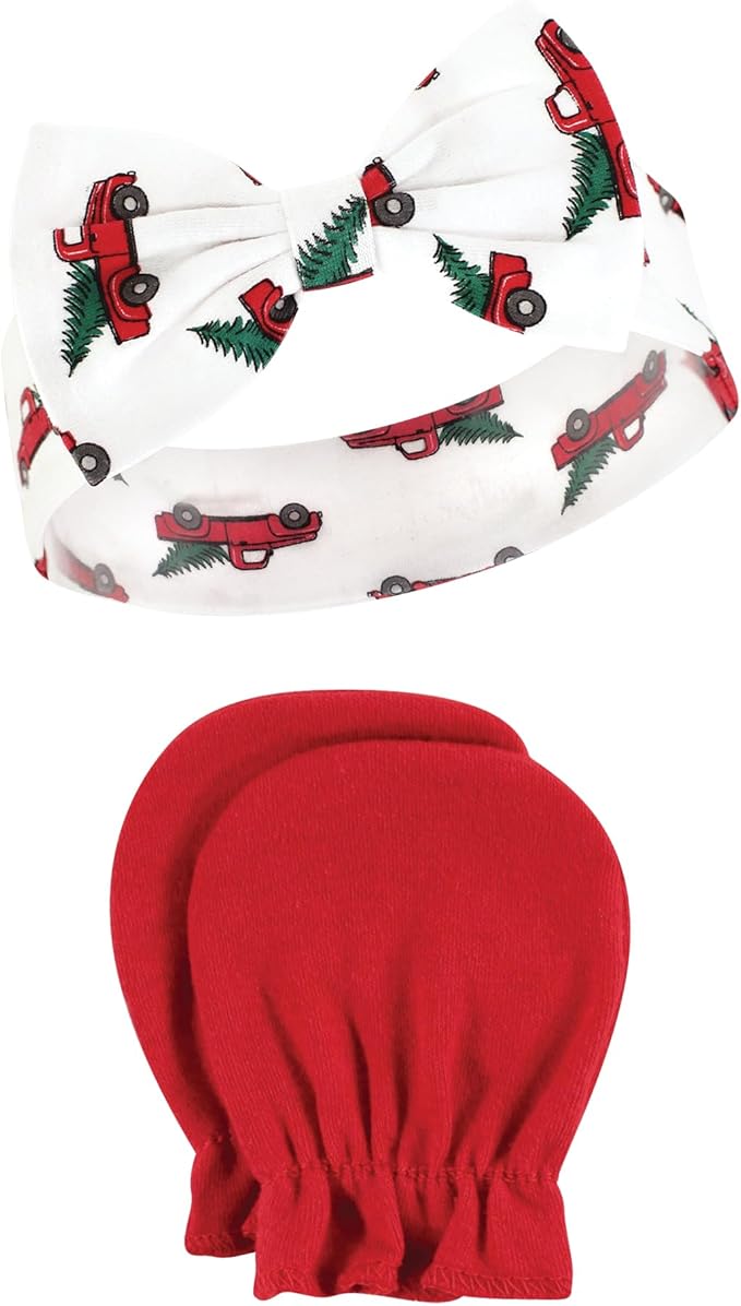 Hudson Baby Baby Girls' Cotton Headband and Scratch Mitten Set