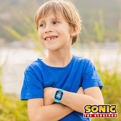 Accutime Kids SEGA Sonic The Hedgehog Blue Educational Touchscreen Smart Watch Toy for Boys, Girls, Toddlers - Selfie Cam, Learning Games, Alarm, Calculator, Pedometer (Model: SNC4133AZ)