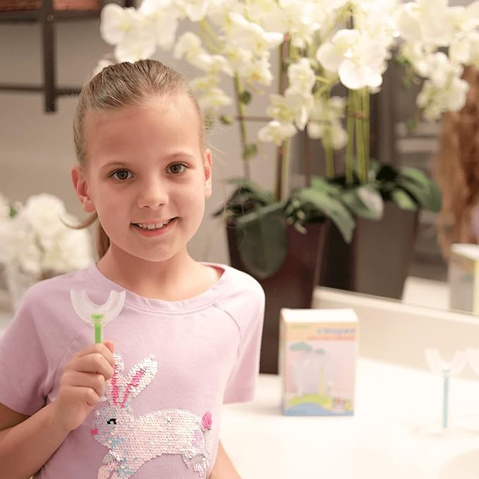 U Shaped Kids Toothbrush 4 Pack, U-Type Whole Mouth Toothbrush for Kids (Age 6-10)