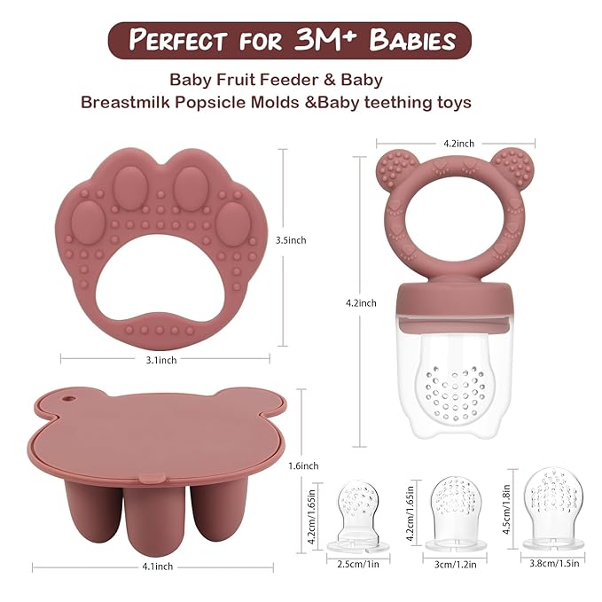 WAJIAYON Baby Breastmilk Popsicle Molds & Baby Fruit Feeder (3 Pack), Baby Food Freezer Tray Storage Containers