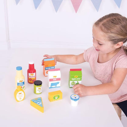 Bigjigs Toys Chilled Groceries Wooden Play Food - 11 Grocery Play Food Pieces, Quality Toy Food for Toddlers & Children, Perfect Kids Wooden Kitchen Accessories for Pretend Play