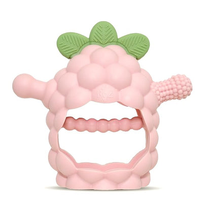 RaZbaby RaZberry Grip Silicone Teether Toy for 3M+ | Drop Resistant Hand Held Teether for Babies and Infants - Designed by Nature with Our Patented BerryBumps Multitextured Design 3M+, Pink