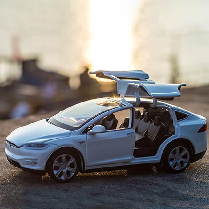 1:32 Scale Model X Alloy Car Model Diecast Toy Vehicles for Kids, Tesla car Model，Pull Back Alloy Car with Lights and Music