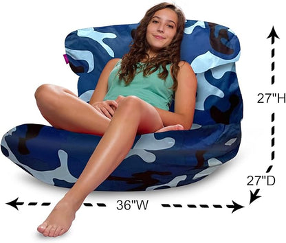 Posh Creations Structured Comfy Bean Bag Chair for Gaming, Reading and Watching TV, Laguna Lounger, Nylon - Camo Blue and Light Blue