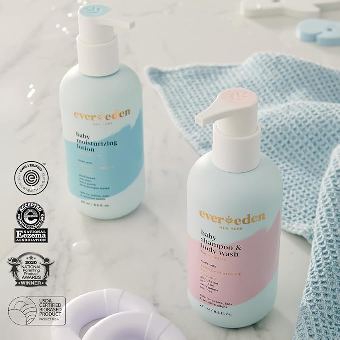 Evereden Baby Bathtime DUO: Baby Lotion for Newborn and 2-in-1 Newborn Shampoo and Body Wash Set - Soothing, Cleansing