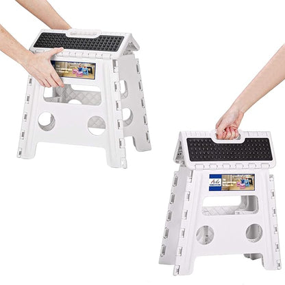 ACKO Folding Step Stool - 13" Height Premium Heavy Duty Step Stools for Adults and Kids, Upgrade Step Stool Kitchen Garden Bathroom Stepping Stool (White)