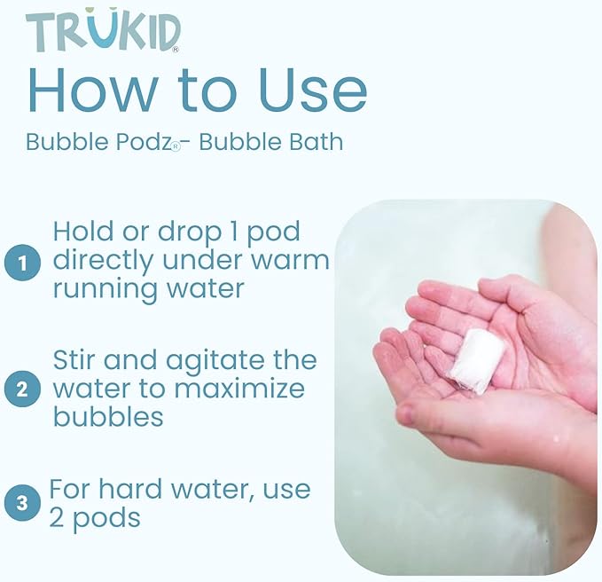 TruKid Bubble Podz Bubble Bath for Baby & Kids, Gentle Refreshing Bath Bomb for Sensitive Skin 7 for (60 Podz)