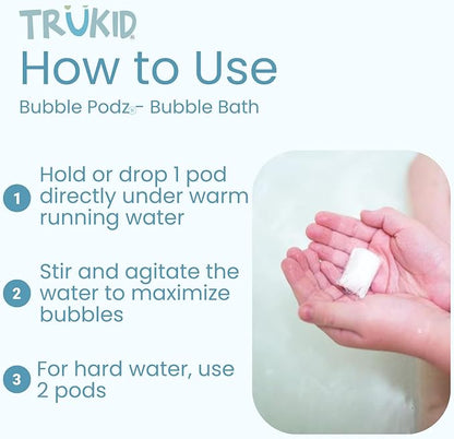 TruKid Bubble Podz Bubble Bath for Baby & Kids, Gentle Refreshing Bath Bomb for Sensitive Skin 7 for (60 Podz)