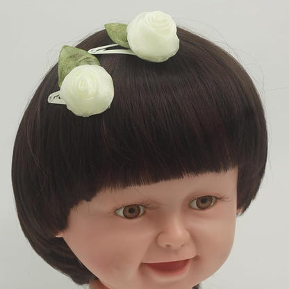 Off white Organza Rose Flower Snap Clips for little Girls -2Pcs