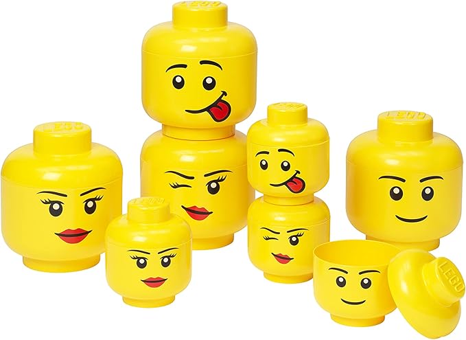 Room Copenhagen Iconic Storage Head Large, Stackable Storage Box, 8,5 L, Yellow, Happy Girl