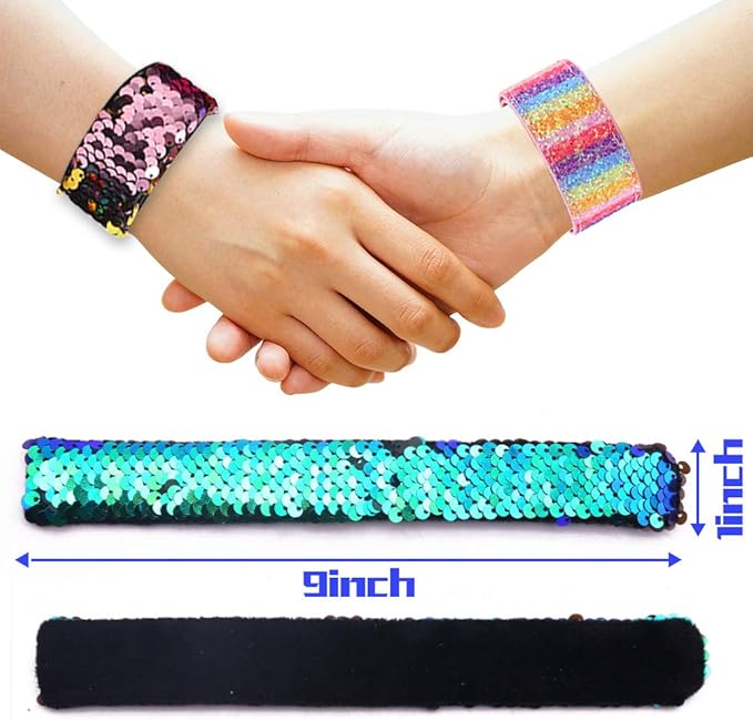 VGOODALL 12 PCS Glitter Slap Bracelet for Kids Sequin Mermaid Bracelet Wristband for Birthday Party Favors Supplies