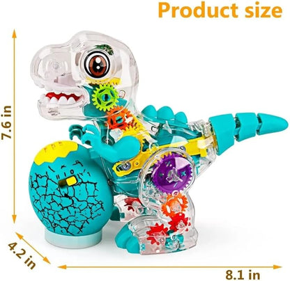 Nenekal Electric T-REX Dinosaur Toy with Transparent Gears & Multicolored Flashing LED Lights, Music