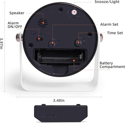 Analog Alarm Clock, Silent Non-Ticking Quartz Movement, Battery-Operated with Snooze & On-Demand Light, Easy to Set Gentle Wake Bedside Desk Clock, Ideal for Home, Travel, Office (White)