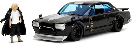 Tokyo Revengers 1:24 1971 Nissan Skyline GT-R Die-Cast Car & 2.75" Mikey Figure, Toys for Kids and Adults