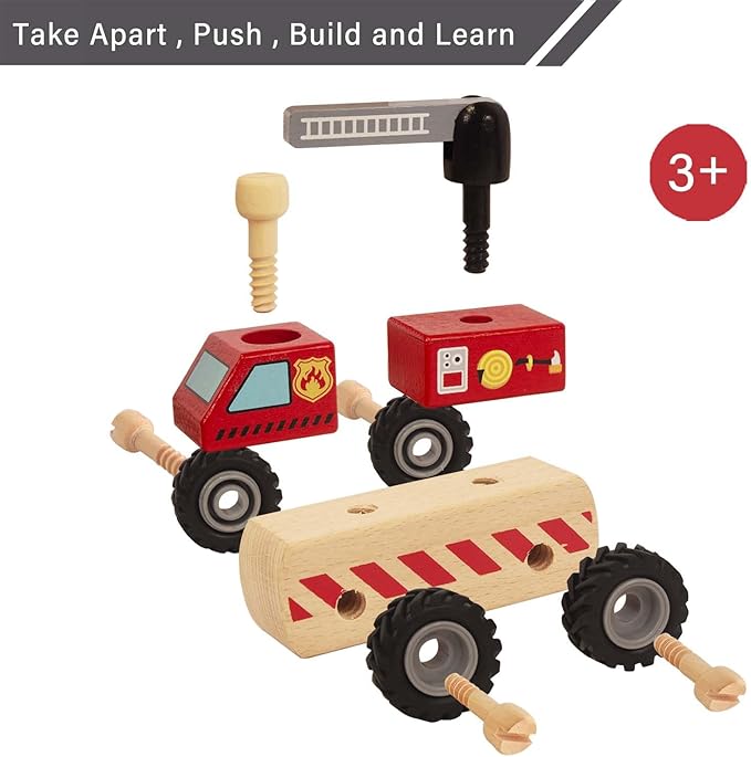 Construction Vehicles for Toddlers, 2 Pcs Wooden Detachable Assemble Cranes and Tractor 3 Years