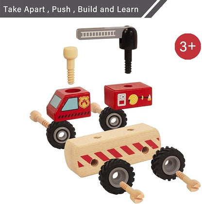 Construction Vehicles for Toddlers, 2 Pcs Wooden Detachable Assemble Cranes and Tractor 3 Years