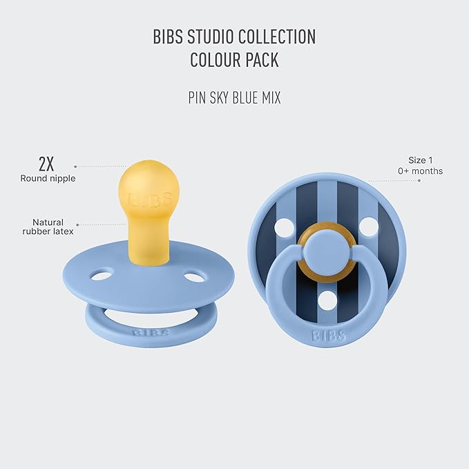 BIBS Pacifiers - Colour Studio 2 Pack | Round Nipple Baby Pacifier 0+ Months