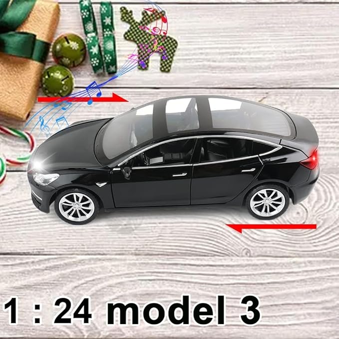 1:24 Scale Tesla Model 3 Alloy Car Model Diecast Toy Vehicles for Kids, Tesla car Model，Pull Back Alloy Car with Lights and Music