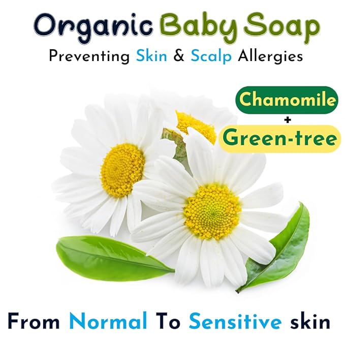 Hypoallergenic Organic Baby Soap Bar - Chamomile & Green Tea Oil 3 PCS