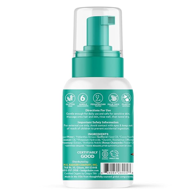 Badger Baby Wash, Calming Chamomile Foaming Baby Shampoo and Body Wash 4 fl (2 Pack)