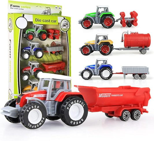Kid's Farm Tractor Toys with Trailers,Alloy and ABS Cake Decorating Car Truck Realistic Tractor Vehicle Value Play Set Toy 4)