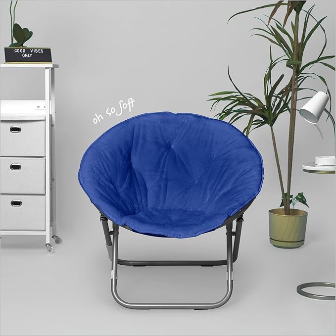 Urban Lifestyle Faux Fur Saucer Chair with Metal Frame, One Size, Blue