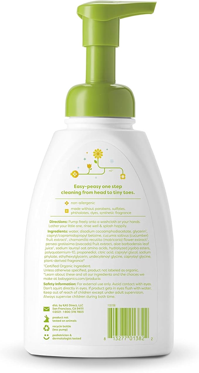 Babyganics Baby Shampoo + Body Wash Pump Bottle, Chamomile Verbena 16 Fl