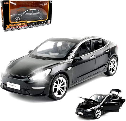 1:24 Scale Tesla Model 3 Alloy Car Model Diecast Toy Vehicles for Kids, Tesla car Model，Pull Back Alloy Car with Lights and Music