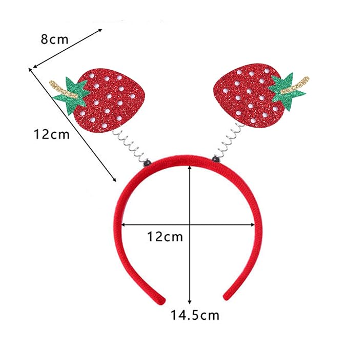 Glitter Strawberry Headband - Cute Red Hair Hoop, Hawaiian Party Hair Band Boppers