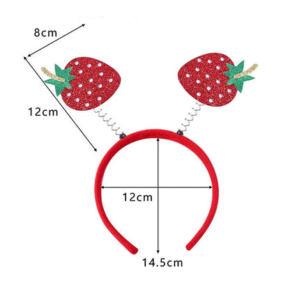 Glitter Strawberry Headband - Cute Red Hair Hoop, Hawaiian Party Hair Band Boppers