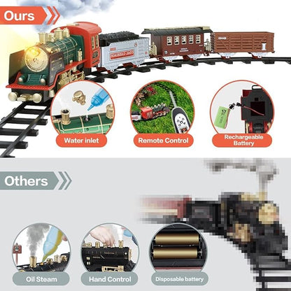Remote Control Train Set - Electric R/C Train Toy for Kids w/Smokes,Lights & Sound 3 +