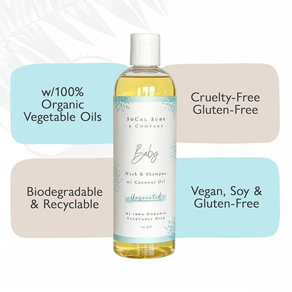 SoCal Suds & Company Organic Gel Baby Wash & Shampoo, Gentle Cleansing Infant Hair & Body Soothing Rich Oils 12oz, 2-Pack