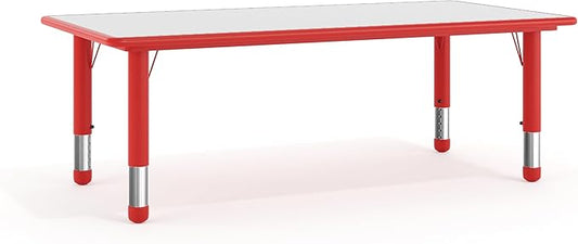 Flash Furniture Wren 23.625''W x 47.25''L Rectangular Red Plastic Height Adjustable Activity Table with Grey Top