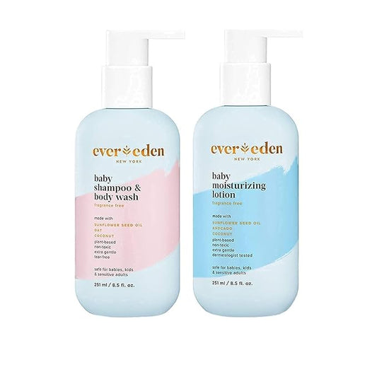 Evereden Baby Bathtime DUO: Baby Lotion for Newborn and 2-in-1 Newborn Shampoo and Body Wash Set - Soothing, Cleansing