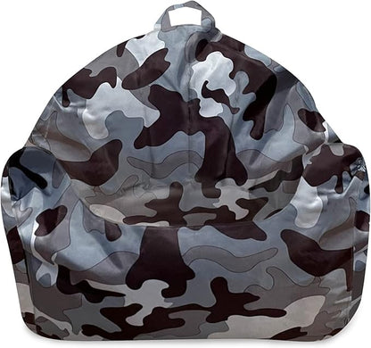 Posh Creations Structured Comfy Bean Bag Chair for Gaming, Reading and Watching TV, Malibu Lounge, Nylon - Camo Gray and White
