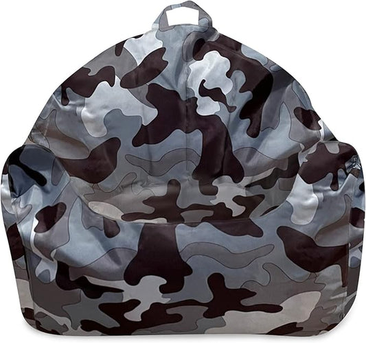 Posh Creations Structured Comfy Bean Bag Chair for Gaming, Reading and Watching TV, Malibu Lounge, Nylon - Camo Gray and White