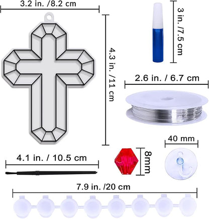 Winlyn 27 Sets Cross Suncatchers Ornaments Decorations DIY Window Paint Art Suncatchers Cross Craft Kits Cross Sun Catchers for Kids Sunday School VBS Christmas Easter Holiday Activities Party Favors