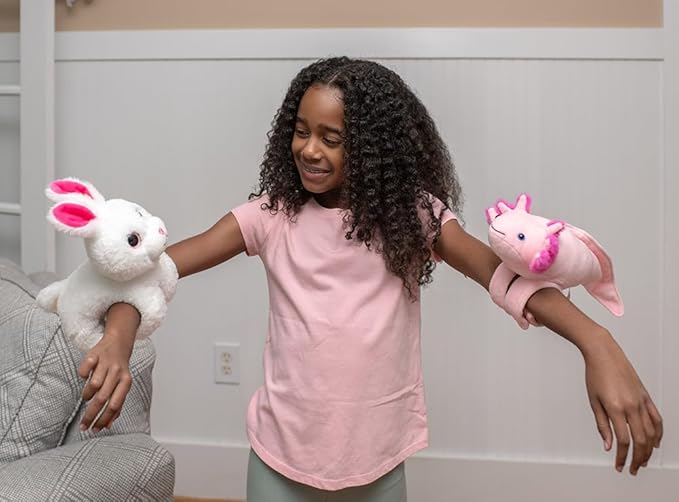 The Petting Zoo Axolotl Stuffed Animal Plushie Slap Bracelet, Gifts for Kids, Slapstix Animals, Salamander Plush Toy, 10 inches