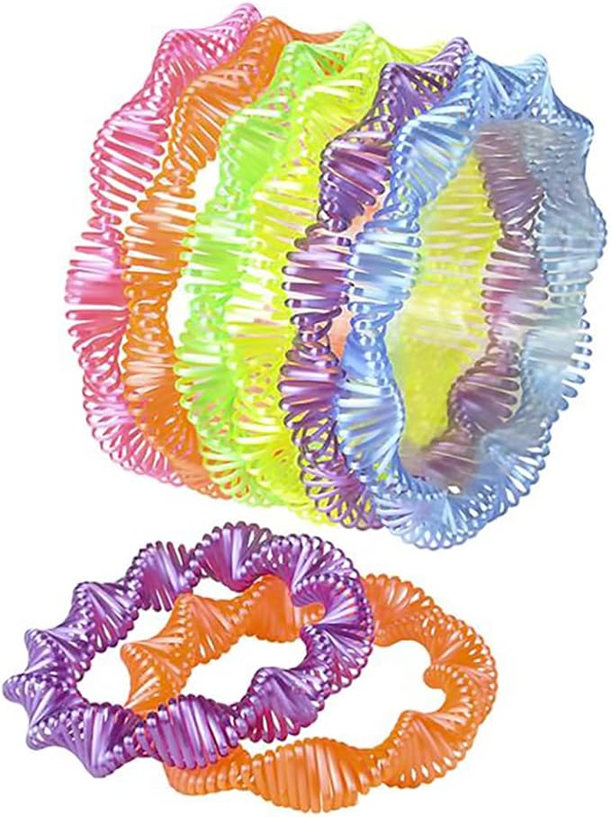 The Dreidel Company Neon Twist Coil Spring Bracelet, Circle Shaped Coils, Neon Colors Magic Spring Toy, Party Favor for Kids, Girls, Boys (12-Pack)