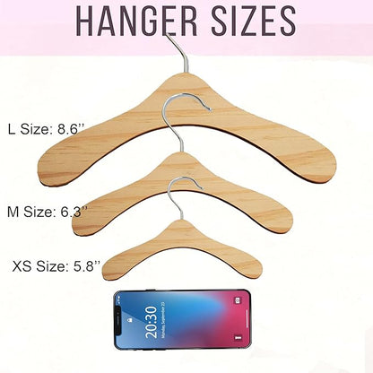 5 Pack Kids Hangers Baby Hanger Wooden ,8.6 INCH Pet Clothes Hangers for for Dog Cat Baby Toddler Kids Little Hangers for Doll Dress Clothes Gown Outfit Holders Accessories (L)