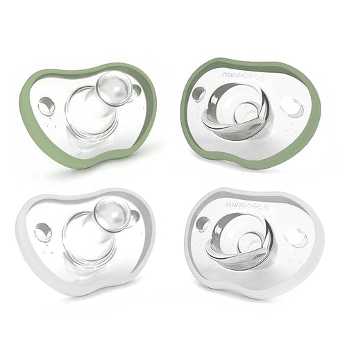 Nanobebe Baby Pacifiers 0-3 Month - Orthodontic, Curves Comfortably with Face Contour 100% Silicone 4pk, Sage/White