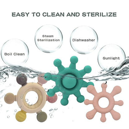 Baby Teething Toys Silicone Chewable Teethers BPA Free Silicone Rudder 0-24 Months (Beige,6 Directions)