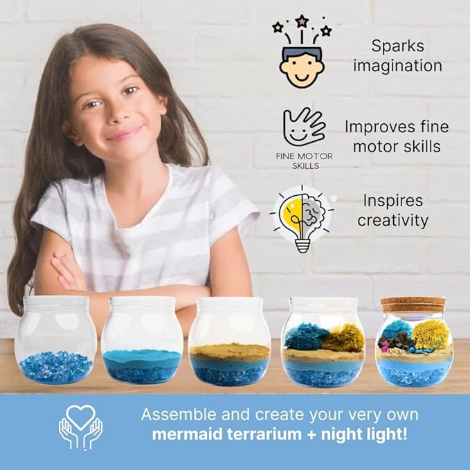 Under The Sea Light Up Terrarium Kit for Kids I Girls Toys Craft Kits for Kids I Night Light for Kids Crystal Growing Kit I Terrarium Jar for Kids I Birthday Gifts for Girls Age 5-12