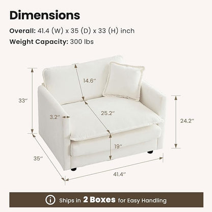 Chenille Oversized Accent Chair - 41.4”W Big Comfy Modular Cloud Chair, Cozy Armchair for Living Room, Bedroom, Kids Room, Family Room, Reading Nook, Ivory Cream