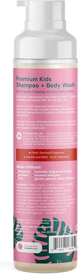 Hello Bello Watermelon Tear-Free Shampoo & Body Wash - 10 FL Oz + Conditioning Mist + Detangler, Hypoallergenic & Non-Greasy Leave-in Conditioning Spray 6.7oz