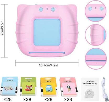Talking Flash Cards Educational Toys - Talking Flashcards Learning Toys for Toddlers - Montessori Toys Flash Cards for Age 2 3 4 5 6 Pink
